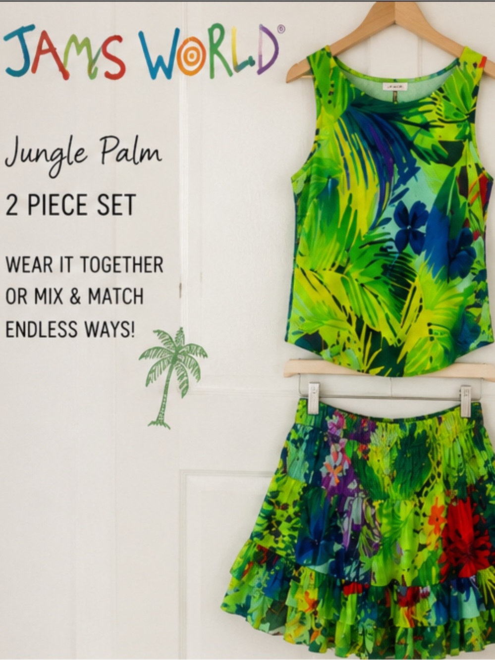 JAMS WORLD Jungle Palm Tank & Skirt Set M Tropical Rayon Hawaii